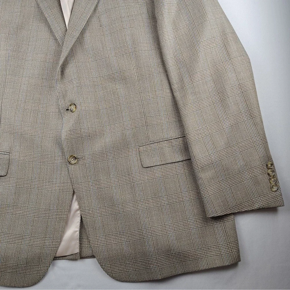 Hart Schaffner Marx 50L Sport Coat Blazer Glen Plaid Check USA Made Tan Brown